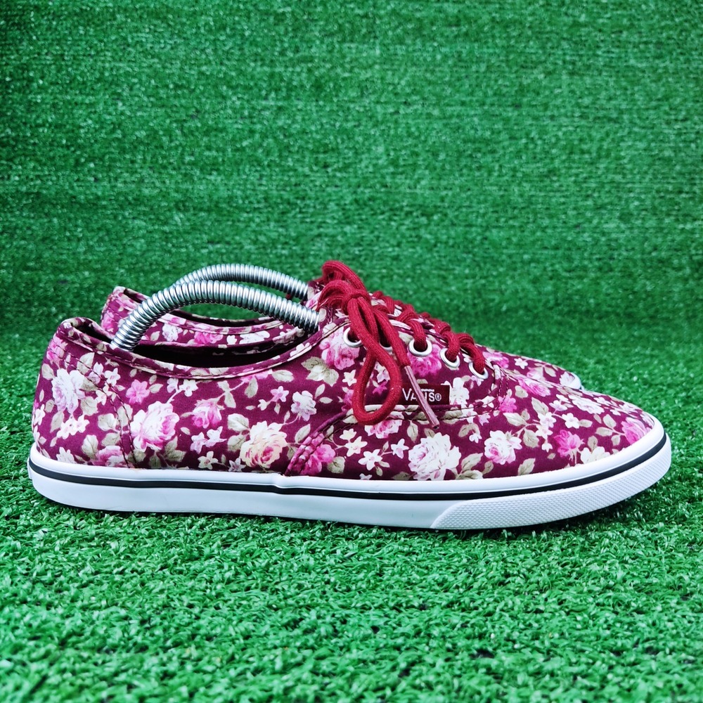 Vans Sneakers Womens 7 Burgundy Floral Authentic Lo Pro Low Top Skate Shoes